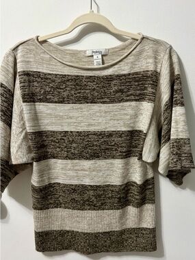 Style & Co. Neutral Striped Knit Tee in Beige and Brown